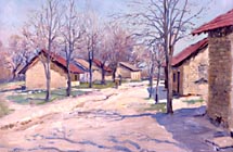 Queer Street, Warner Springs, Charles A. Fries, American (1854-1940). Oil on canvas, April-May 1918. Signed LR: C.A. Fries, inscrived in pencil on reverse: #692, 12 x 18 inches. Courtesy of Estelle and Jim Milch.