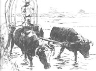 Leslie Lee's etching of an ox cart 