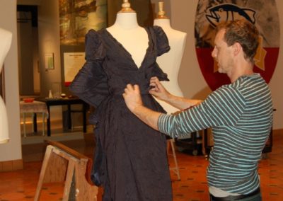 Designer Keith Bonar installs his crinkle dress